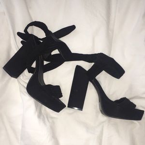Boohoo black ankle tie heels
